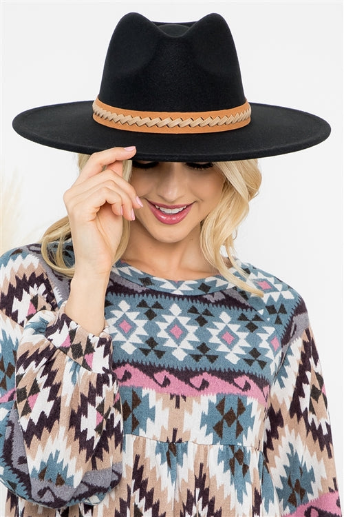 Felt Fashion Brim Hat w/ Leather Braided /1PCS