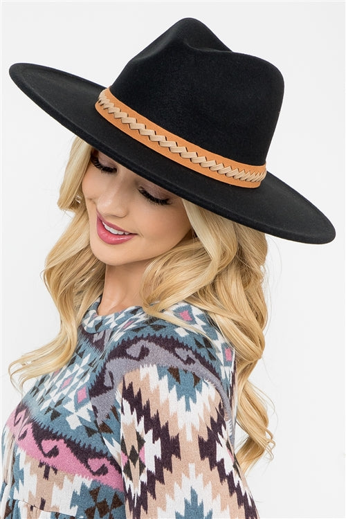 Felt Fashion Brim Hat w/ Leather Braided /1PCS