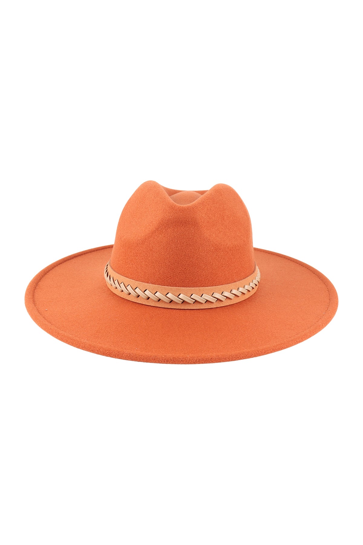 Felt Fashion Brim Hat w/ Leather Braided