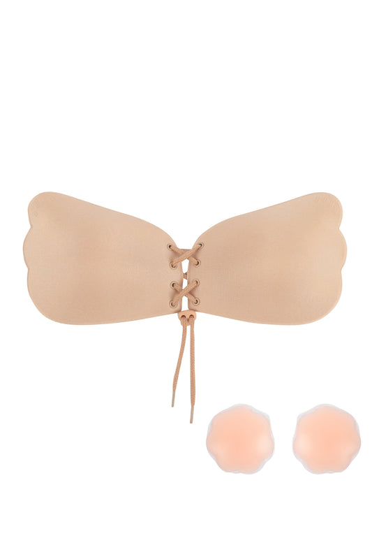 Wing Shape Rope Pull Reusable Strapless Nu Bra w Nipple Tape