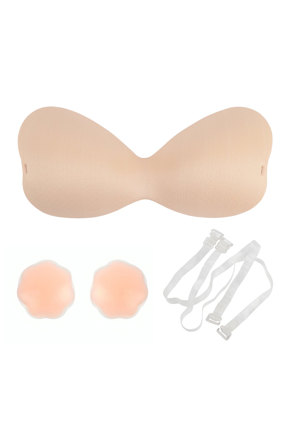 One Piece Adhesive Silicone Reusable NU Bra With Nipple Tape and Transparent Strap