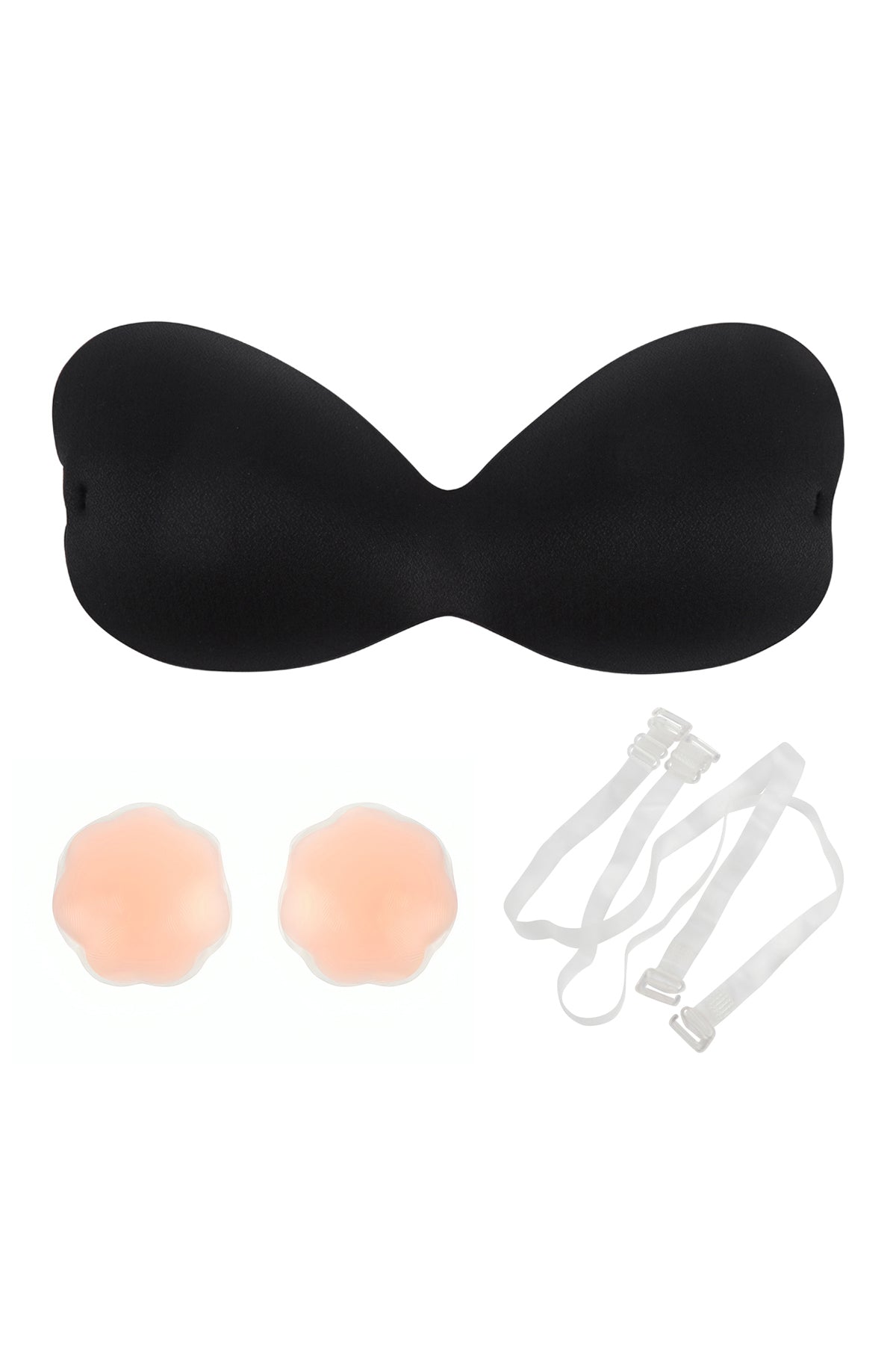 One Piece Adhesive Silicone Reusable Nu Bra With Nipple Tape and Transparent Strap
