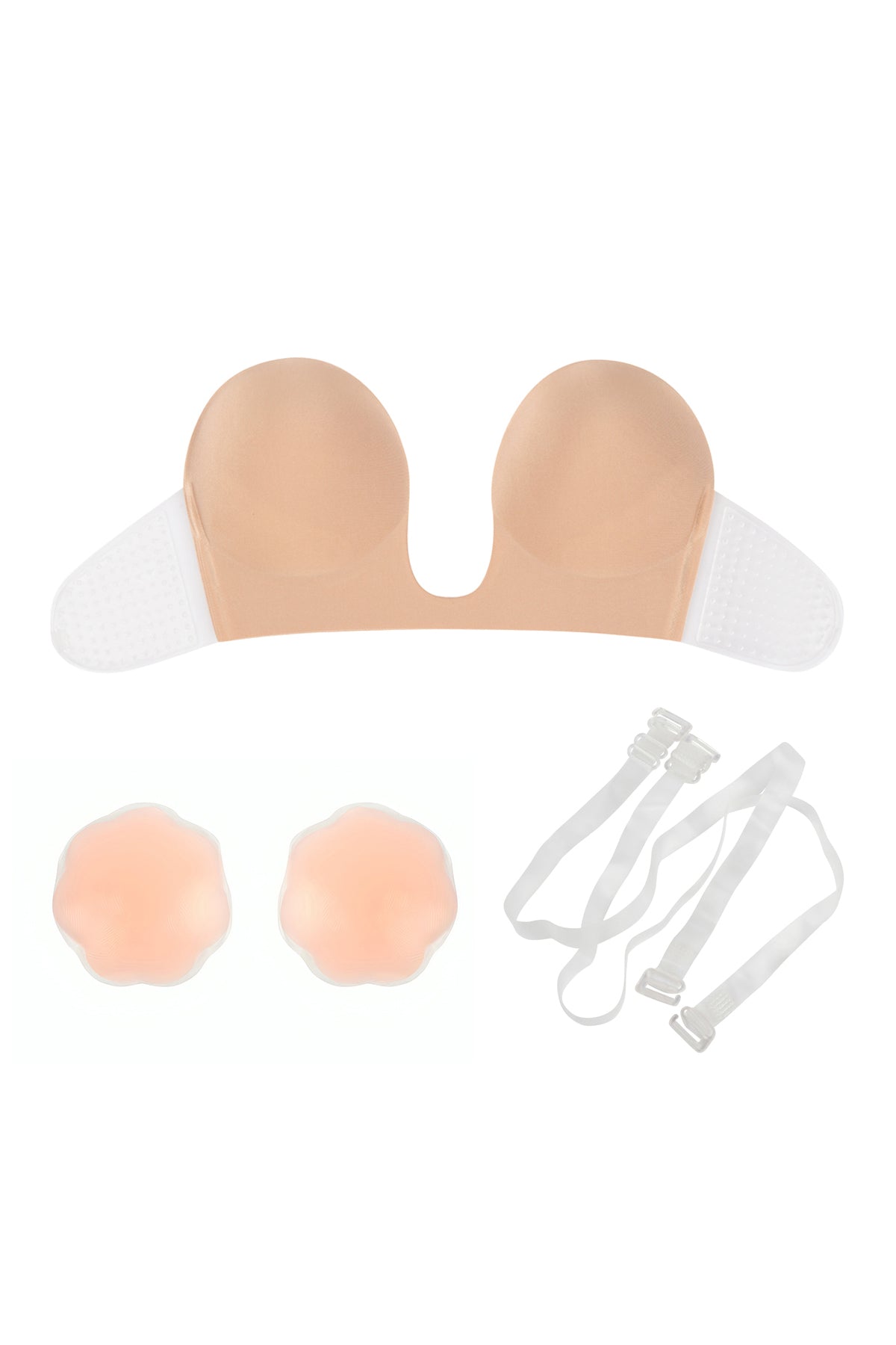 Strapless Push Up Adhesive Nu Bra With Nipple Tape And Strap