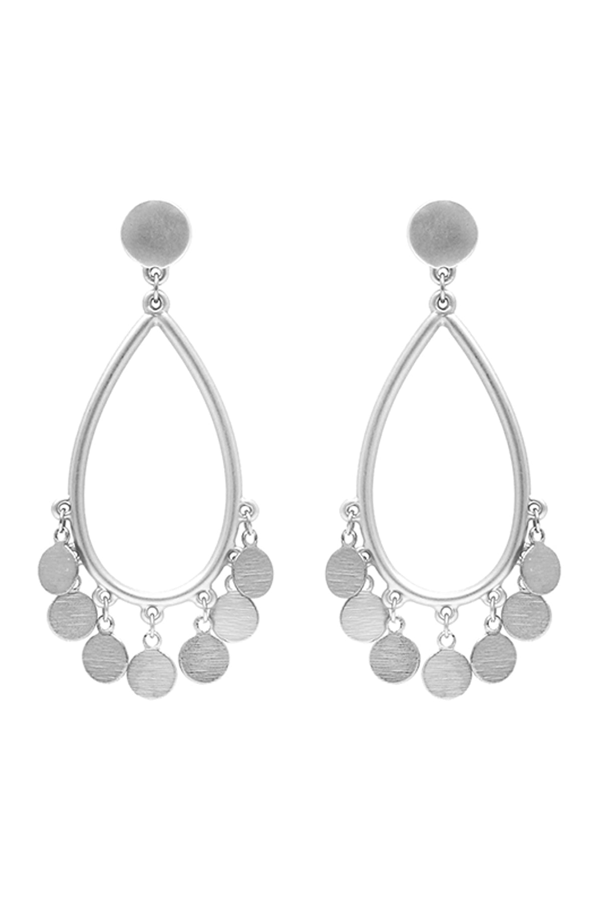 Teardrop Chandelier Disk Posr Earrings Matte SIlver
