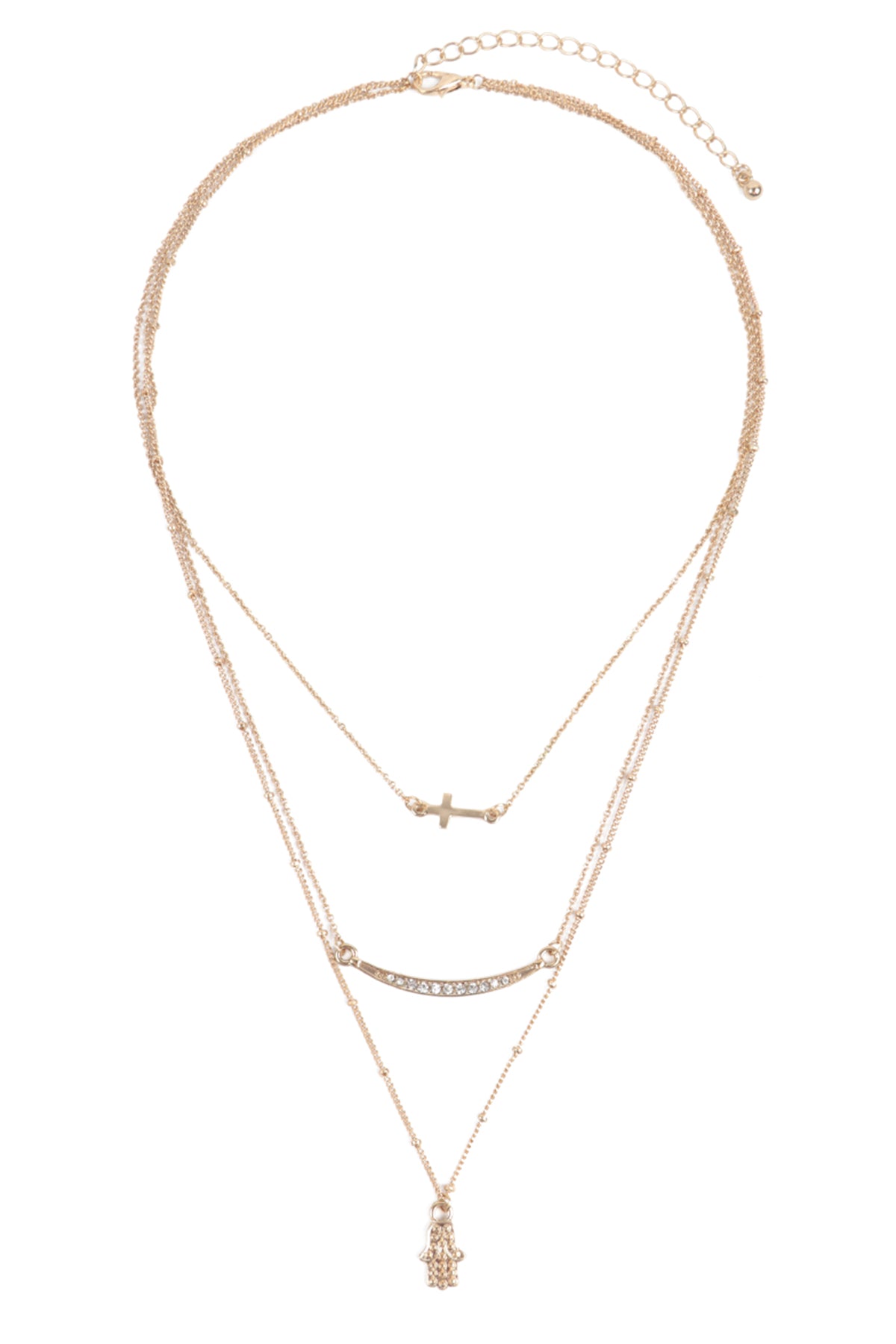 Hamsa Hand Evil Eye With Cross Pendant Layered Necklace