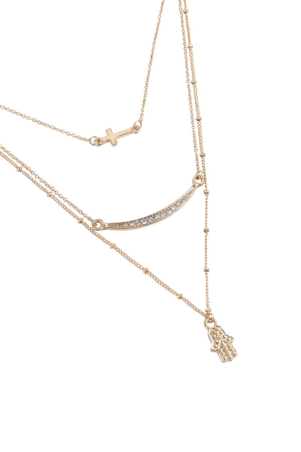 Hamsa Hand Evil Eye With Cross Pendant Layered Necklace