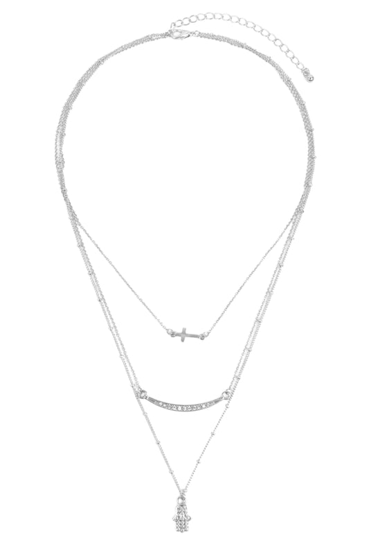 Hamsa Hand Evil Eye With Cross Pendant Layered Necklace