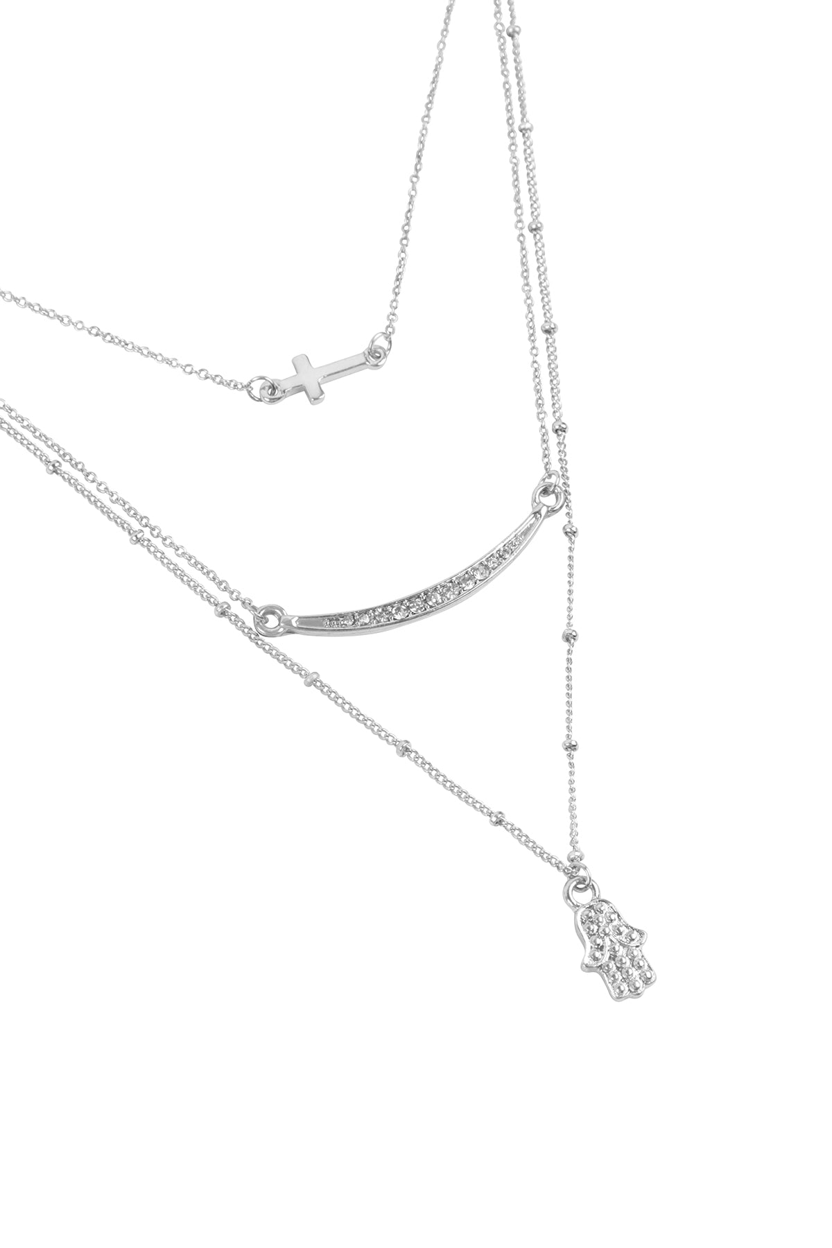 Hamsa Hand Evil Eye With Cross Pendant Layered Necklace