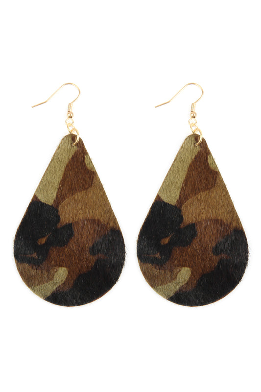 Animal Print Teardrop Earrings Brown Zebra