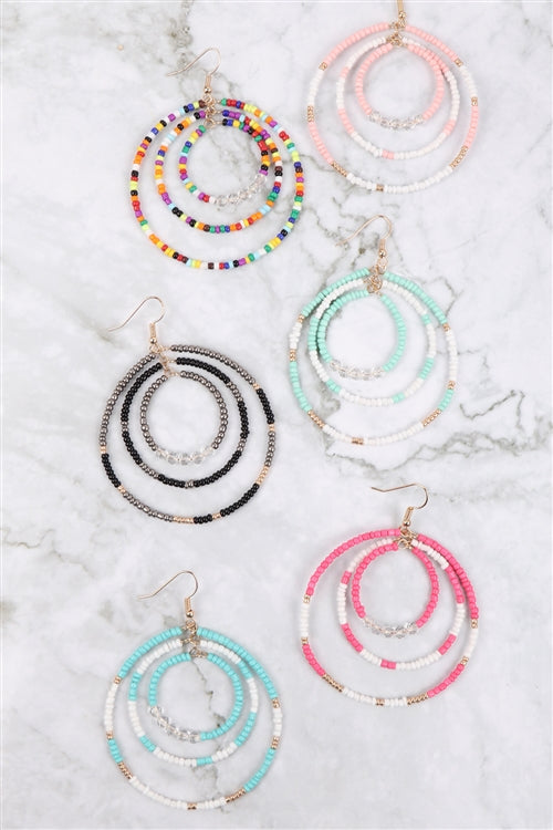 Open Circle Seed Bead Link Hook Earrings