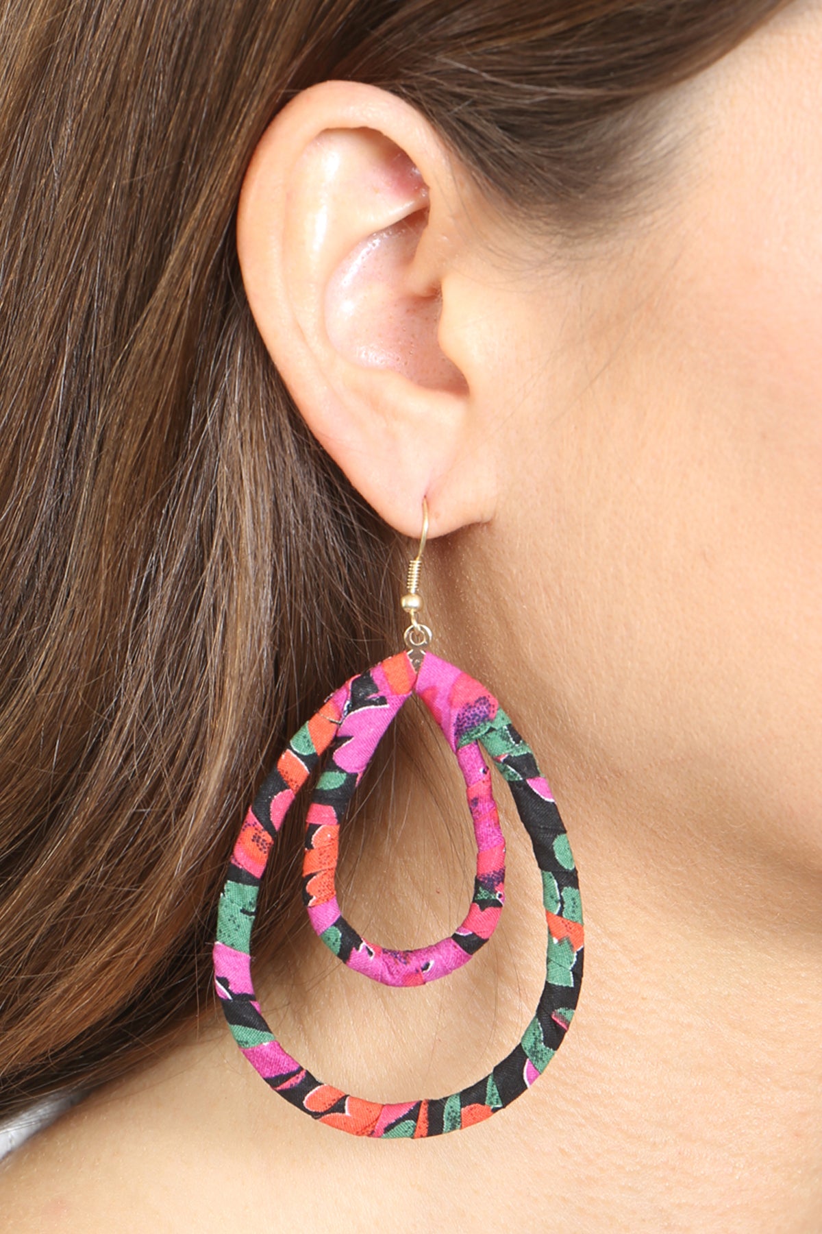 Layered Teardrop Fabric Wrap Fish Hook Earring