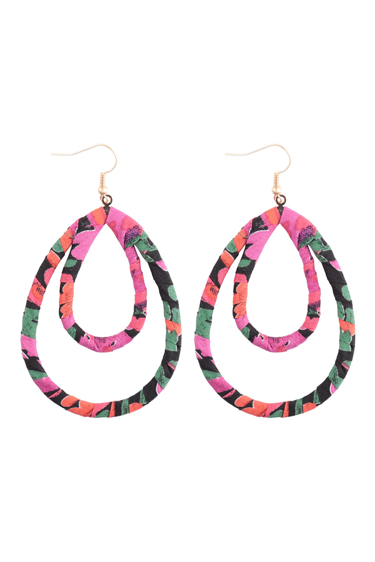 Layered Teardrop Fabric Wrap Fish Hook Earring