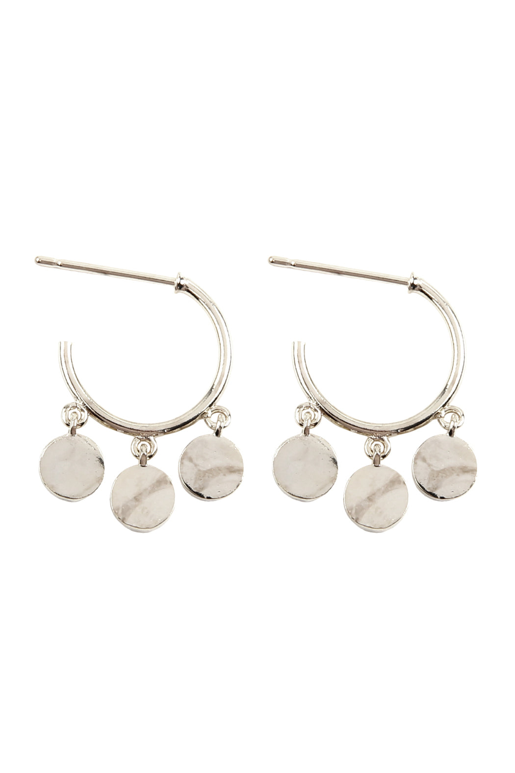 Dangling Metal Charm Post Hoop Earrings Silver