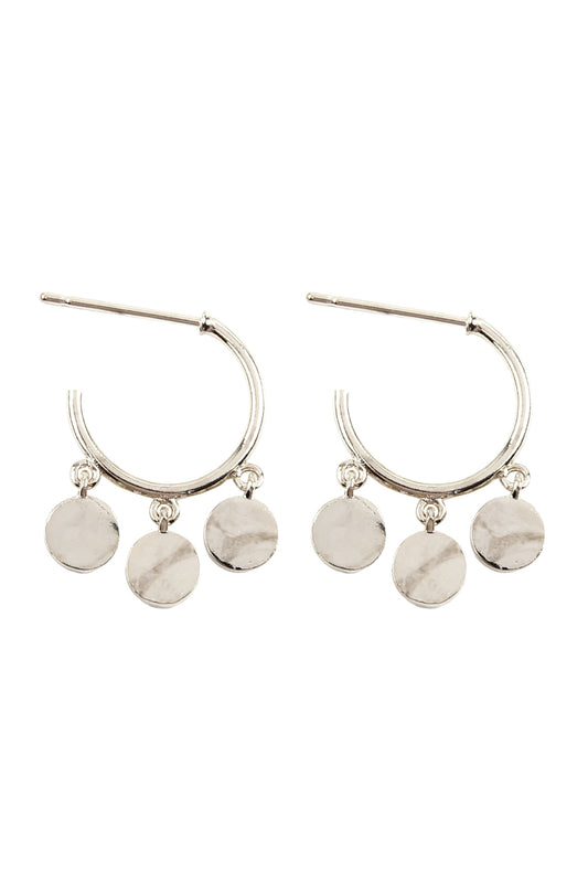 Dangling Metal Charm Post Hoop Earrings Silver