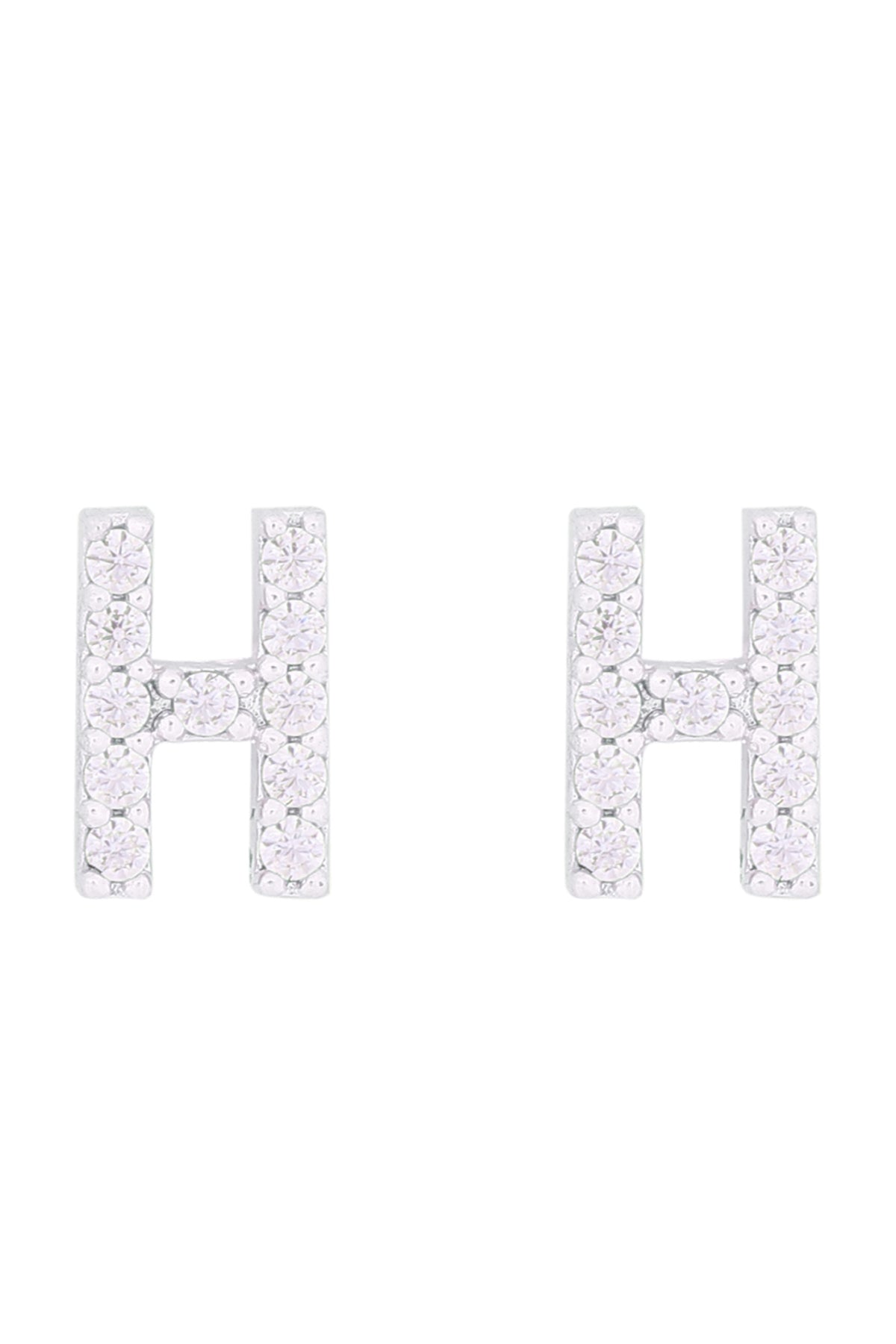 Cubic Zirconia H Initial Earrings Silver