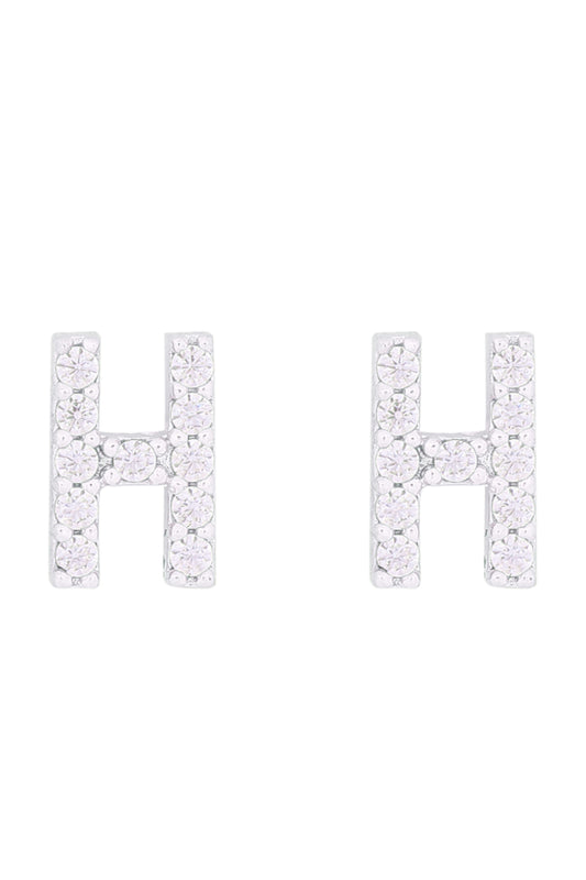 Cubic Zirconia H Initial Earrings Silver