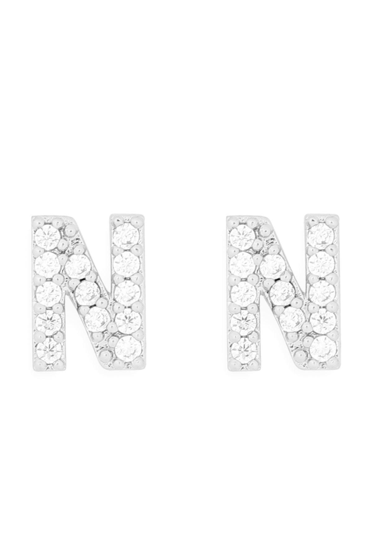Cubic Zirconia H Initial Earrings Silver