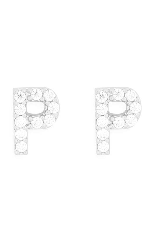 Cubic Zirconia H Initial Earrings Silver