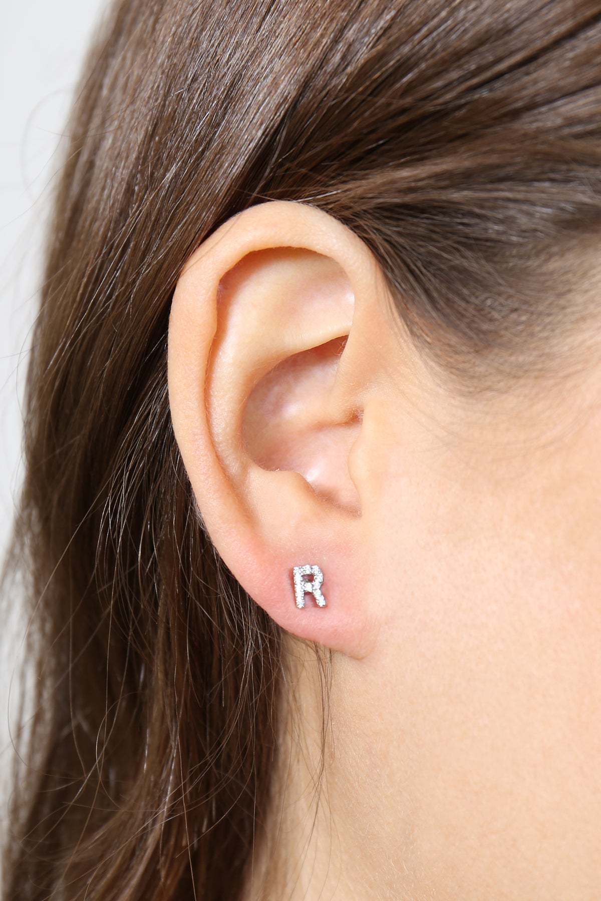 Cubic Zirconia H Initial Earrings Silver