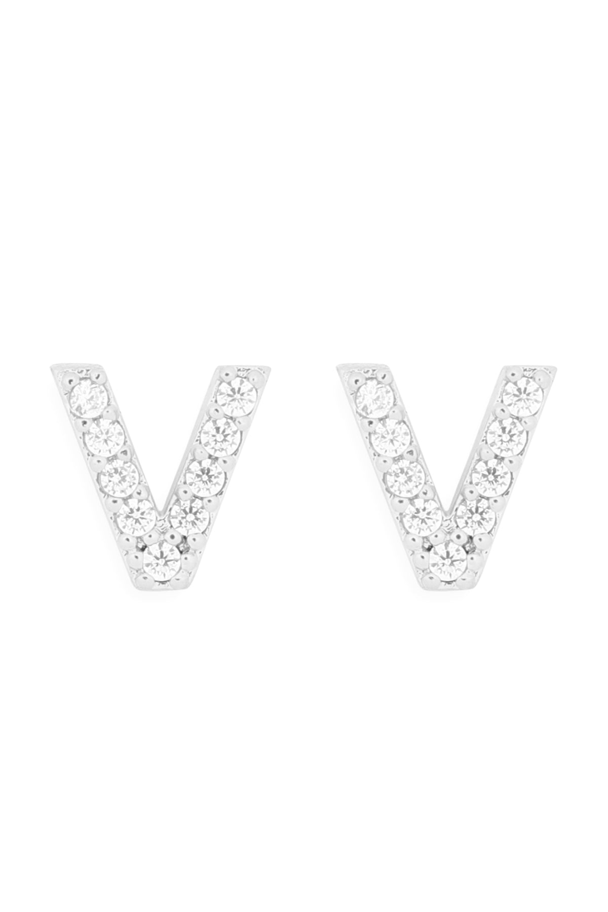 Cubic Zirconia H Initial Earrings Silver