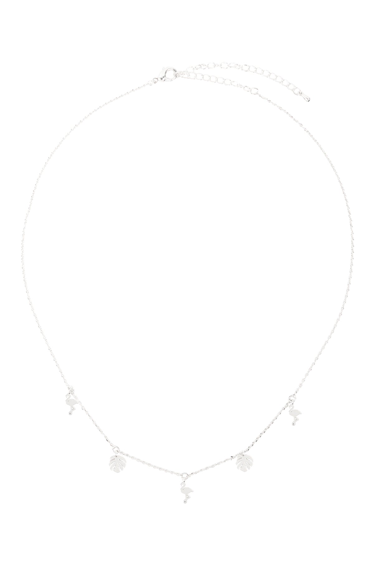Flamingo Palm Leaf Station Charm Necklace