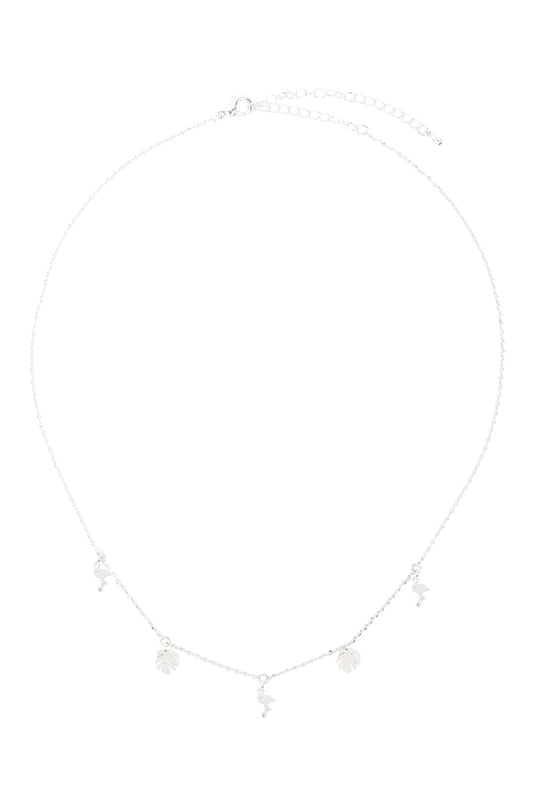 Flamingo Palm Leaf Station Charm Necklace