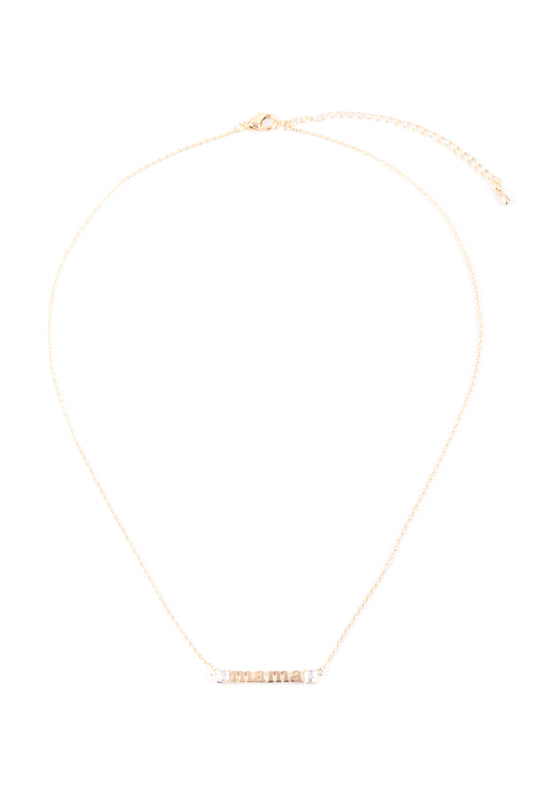 "Mama" Letter Cubic Zirconia Pendant Brass Necklace