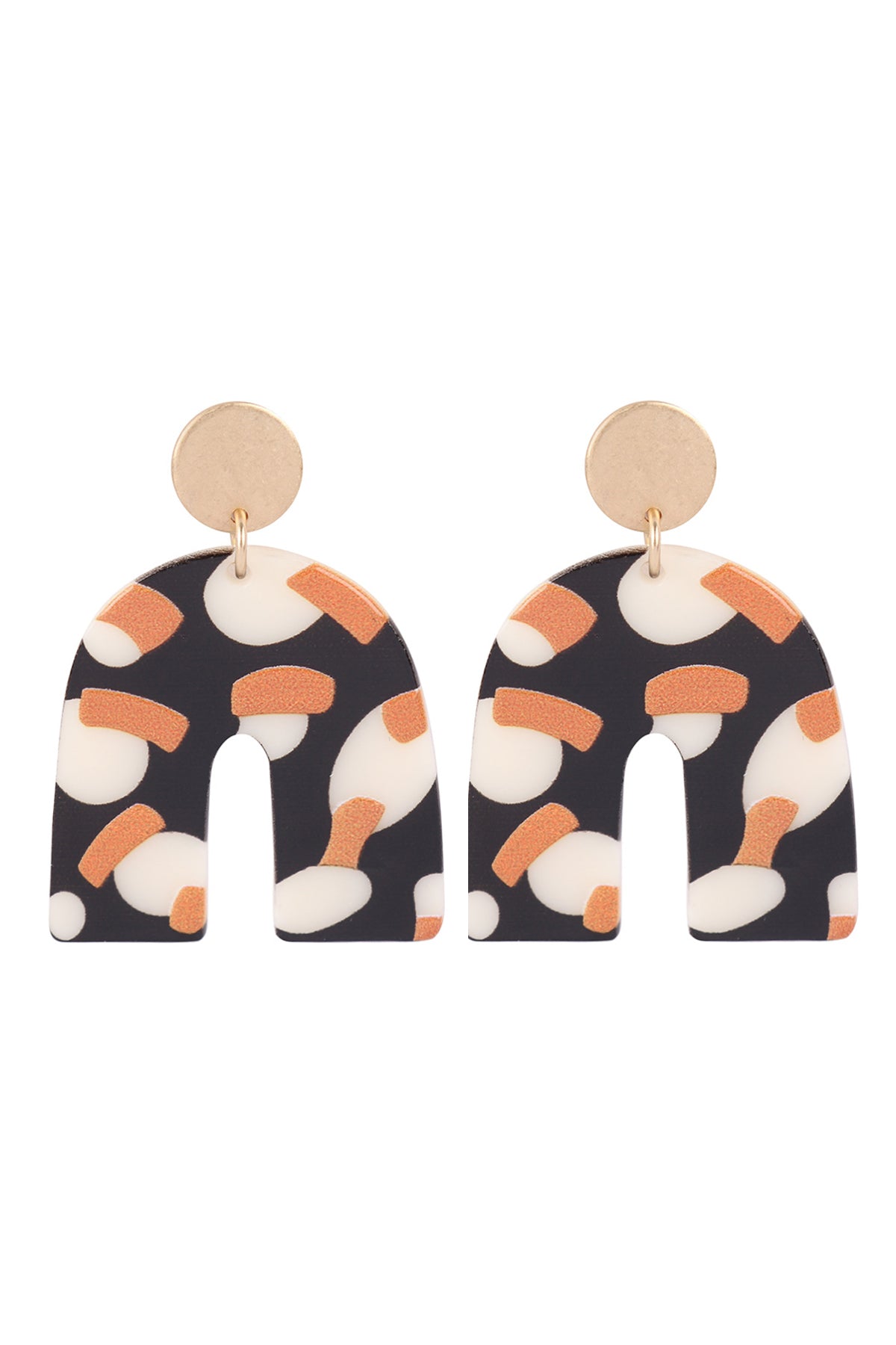 Cherry Print Acrylic Drop Earrings Matte Gold Black