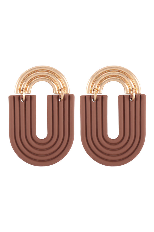 Rainbow Post Color U Shape Drop Earrings Matte Gold Brown