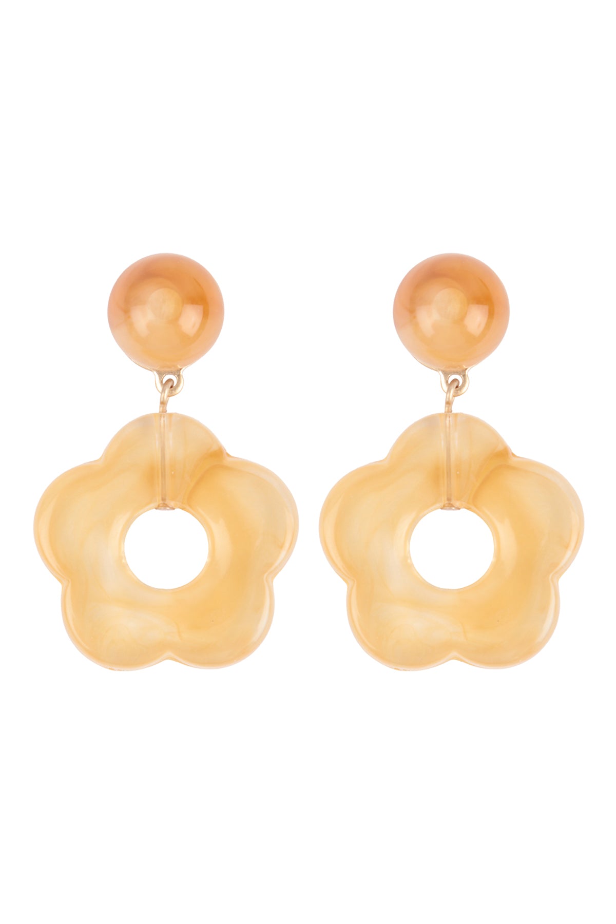 Acrylic Flower Drop Round Post Earrings Light Brown