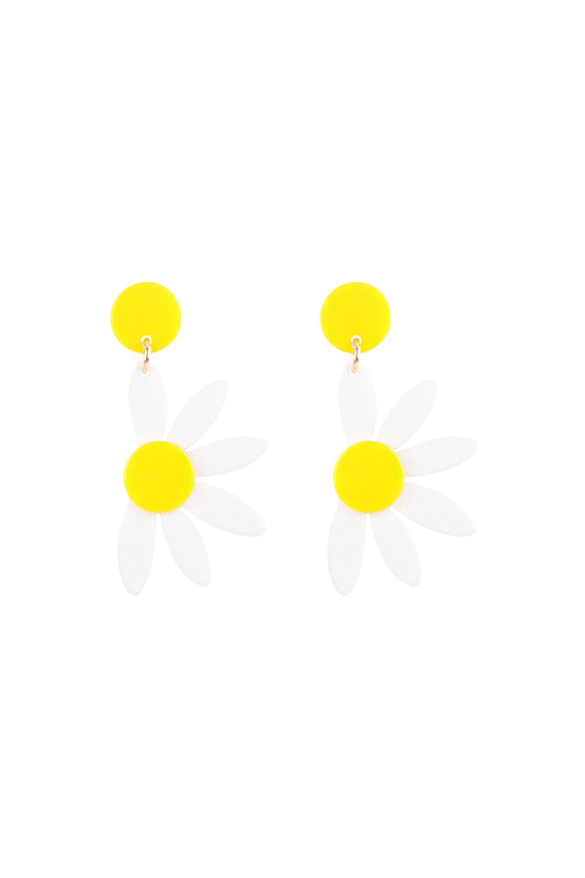 Half Daisy Flower Acrylic Drop Earrings White
