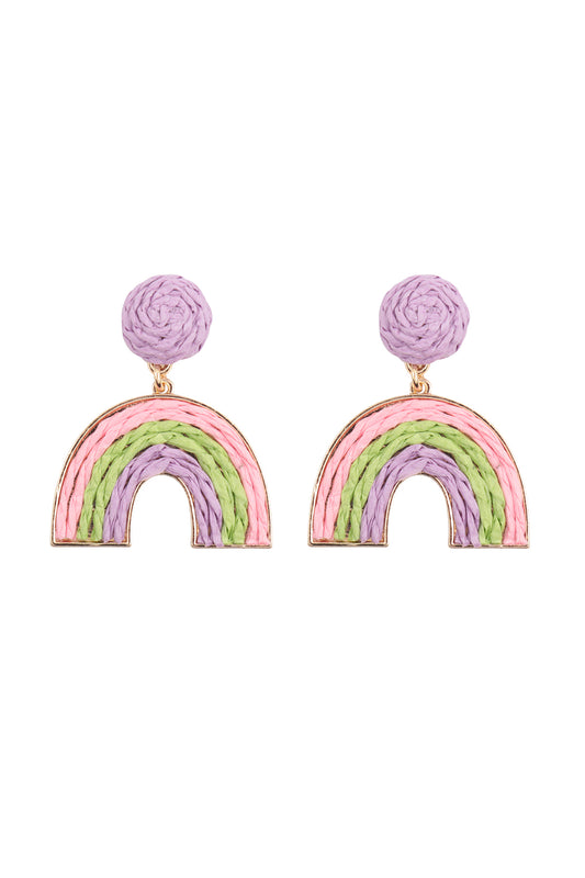 Raffia Rainbow Dangle Post Earrings
