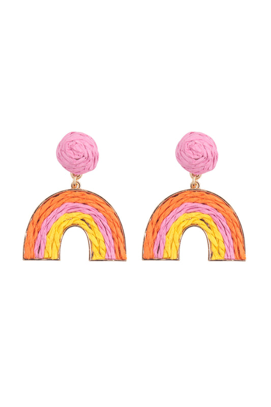 Raffia Rainbow Dangle Post Earrings