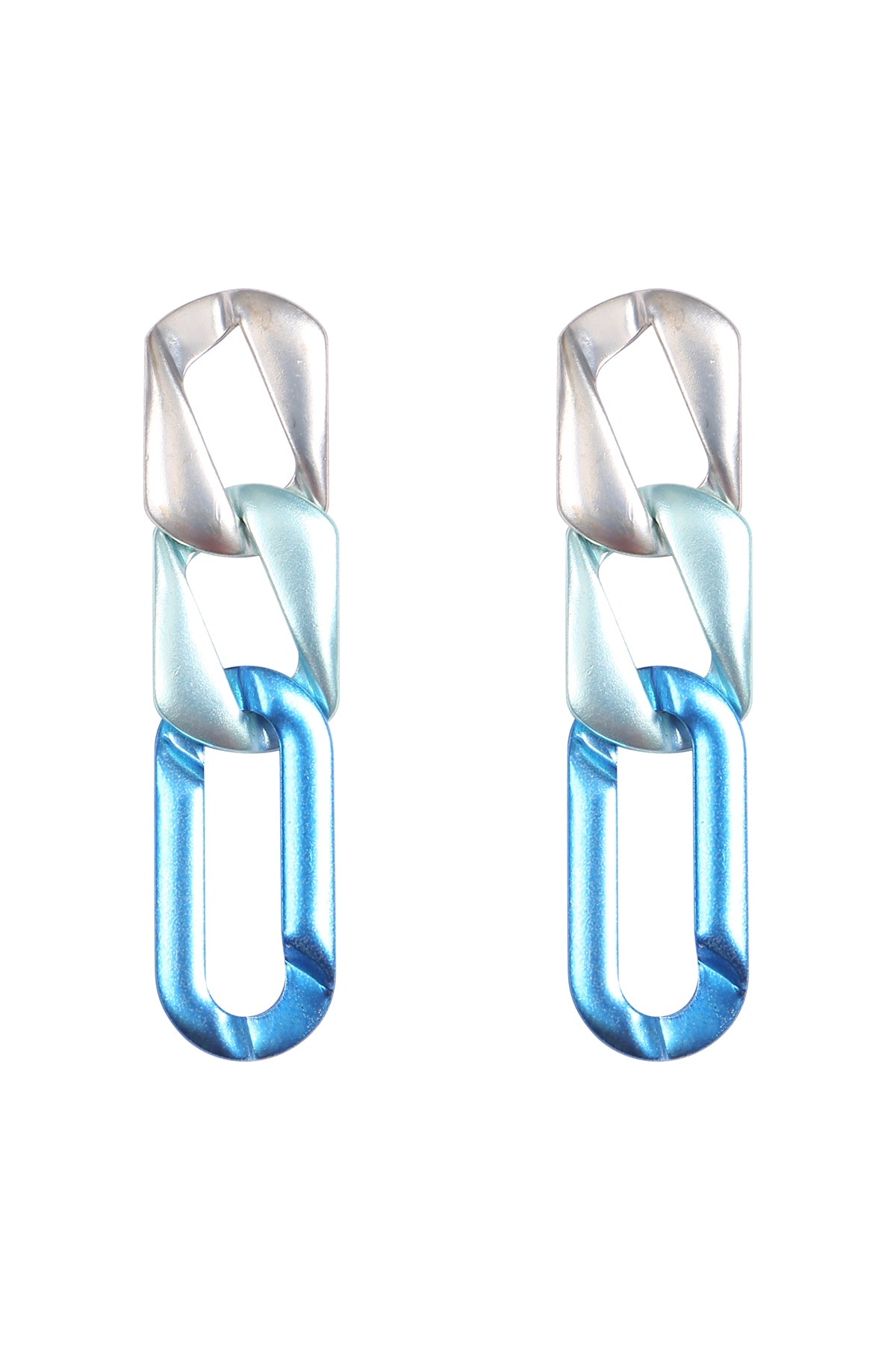Matte Color Oval Link Chain Drop Earrings Blue