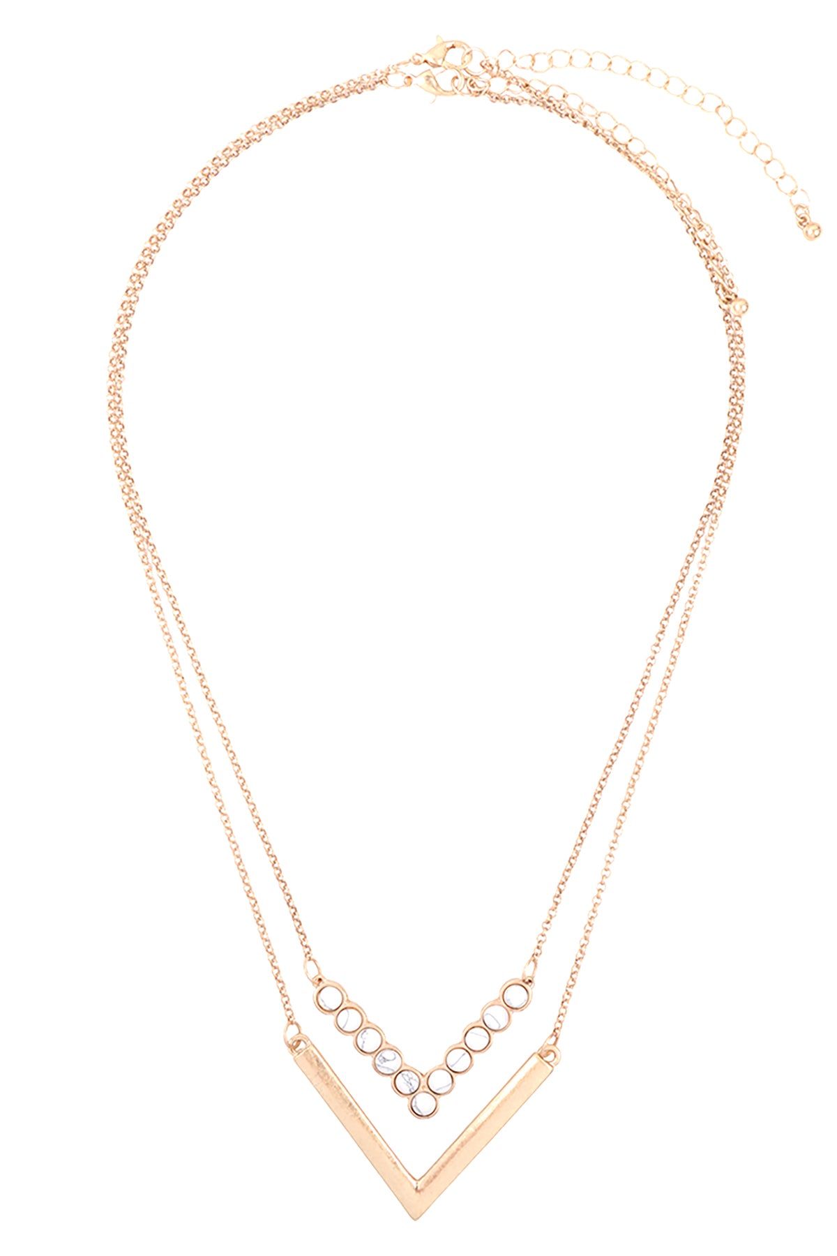 Layered V Shape Natural Stone and Metal Necklaces