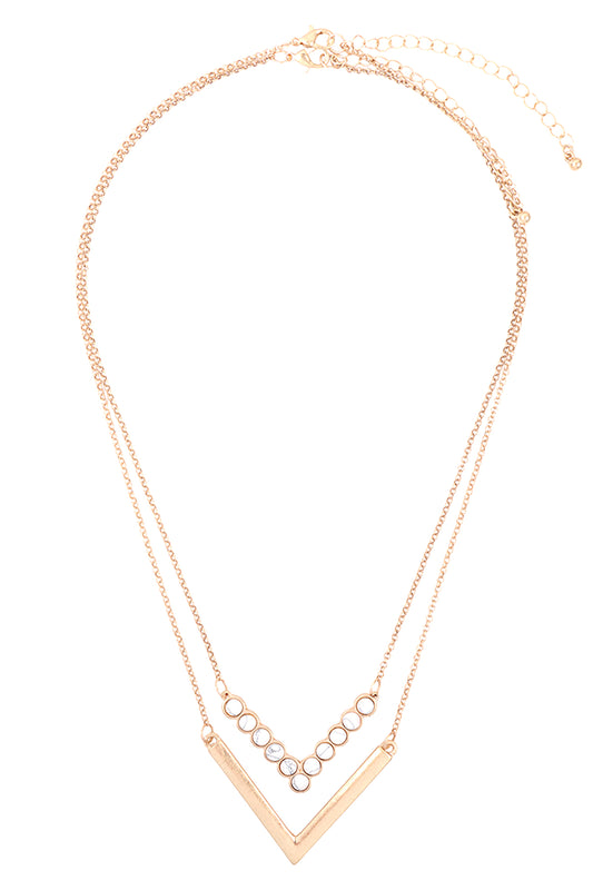 Layered V Shape Natural Stone and Metal Necklaces