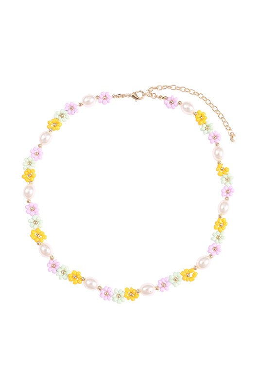 Brass Pearl Flower Seed Bead Necklace