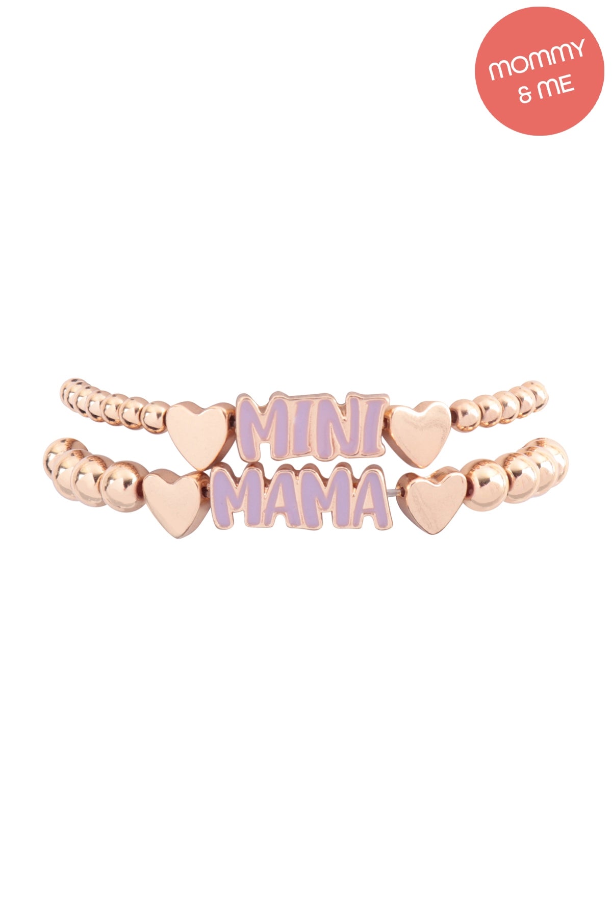Mini & Mama Heart CCB Charm Stretch Bracelet Set
