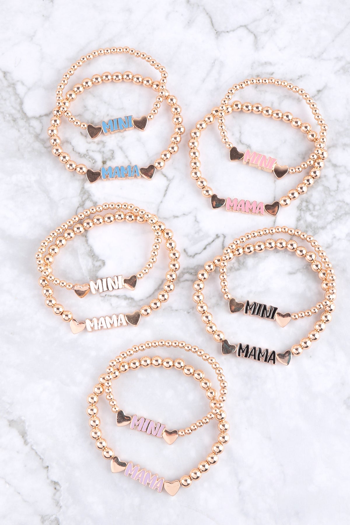 Mini & Mama Heart CCB Charm Stretch Bracelet Set