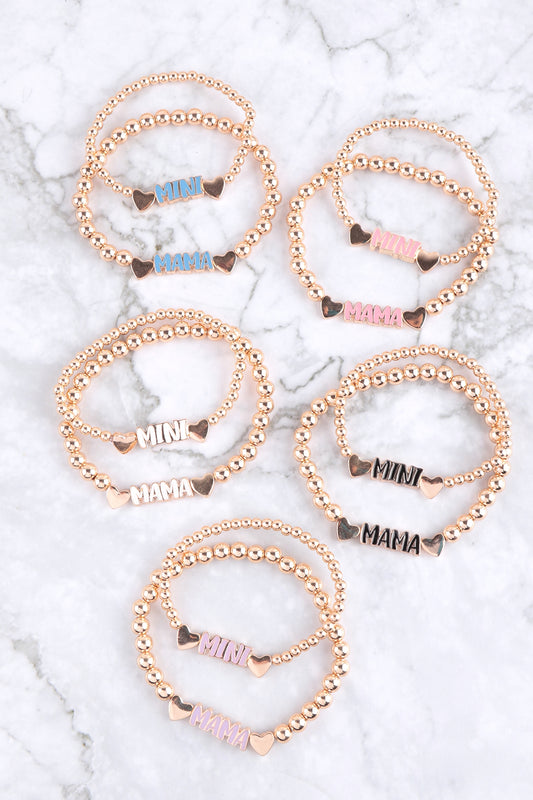 Mini & Mama Heart CCB Charm Stretch Bracelet Set