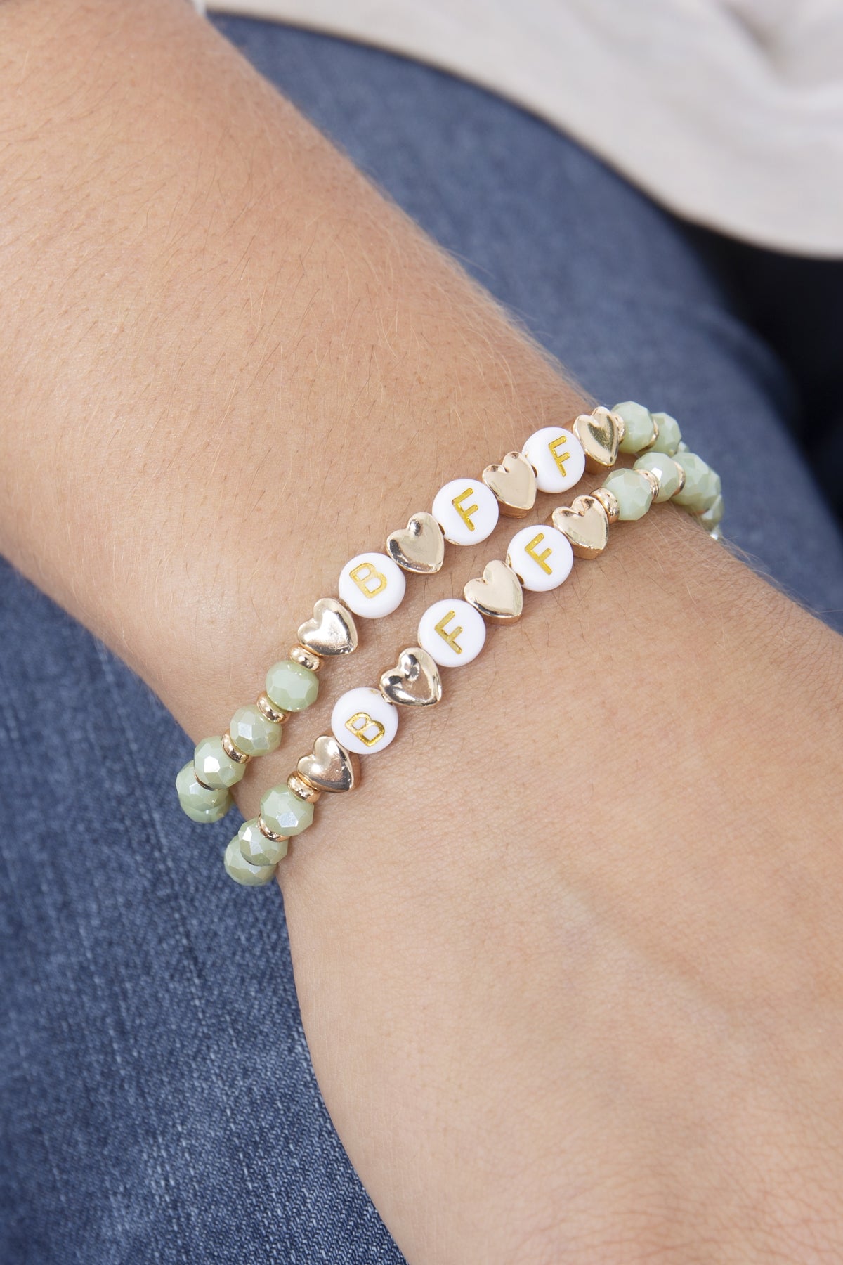 "BFF" Letter Heart Beads Stretch Bracelet Set