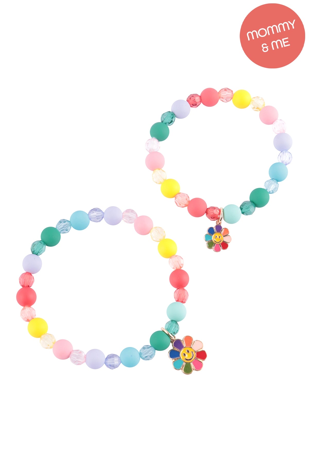 Mama & Mini Smile Flower Enamel Charm Bracelet Set