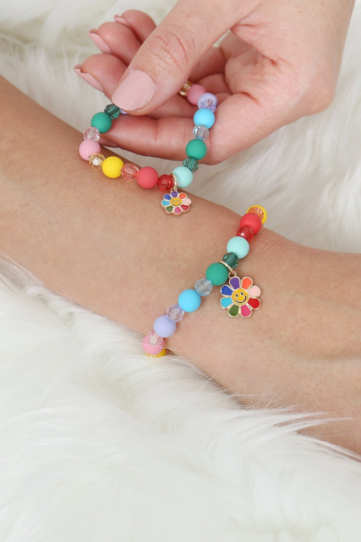 Mama & Mini Smile Flower Enamel Charm Bracelet Set