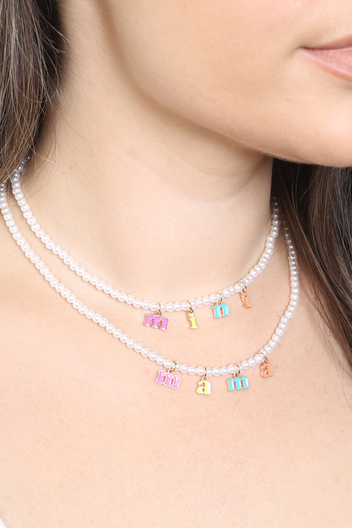 16" Mama & Mini Shaped Enamel Pearl 2 Set Necklaces