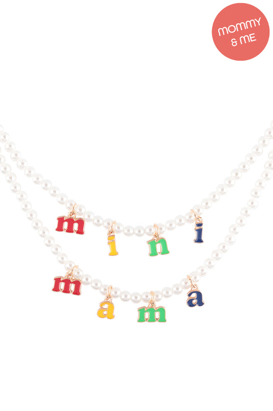 16" Mama & Mini Shaped Enamel Pearl 2 Set Necklaces
