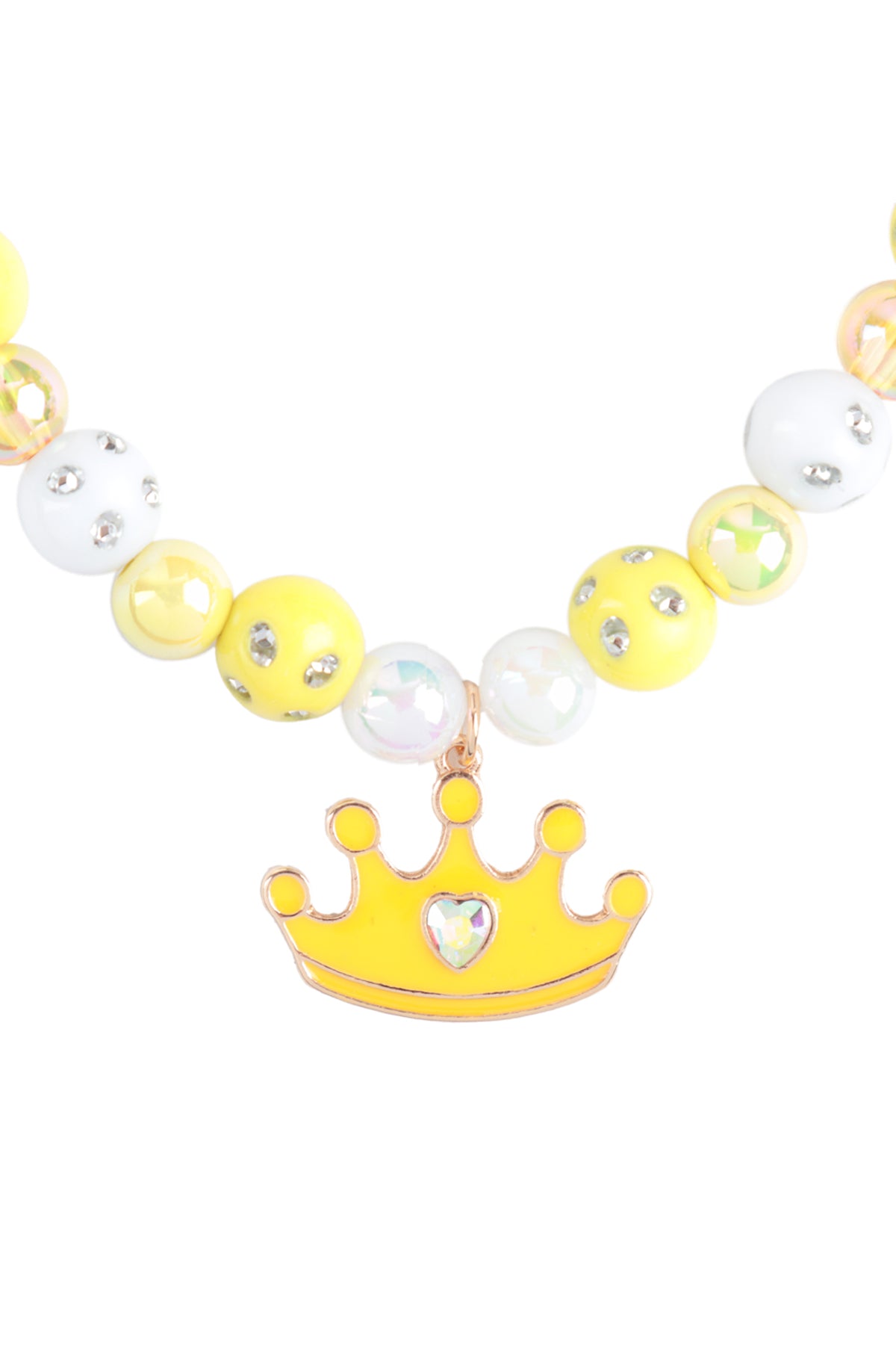 Crown Glass Beads Rhinestone Jewelry 14" Necklace and 6.25" Bracelet Set