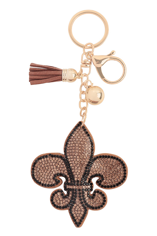 Fleur De Lis Rhinestone Tassel Keychain
