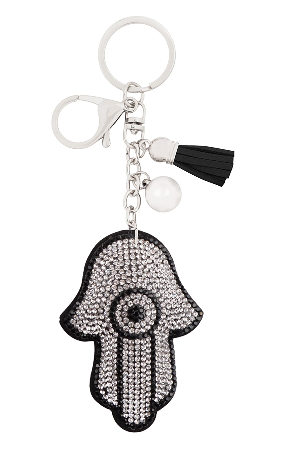 Hamsa Hand Evil Eye Rhinestone Tassel Keychain