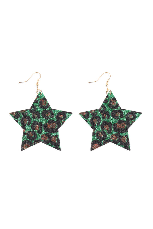 Leopard Print Genuine Leather Star Earrings