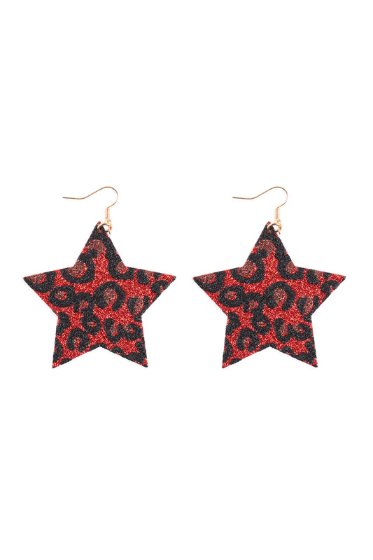 Leopard Print Genuine Leather Star Earrings